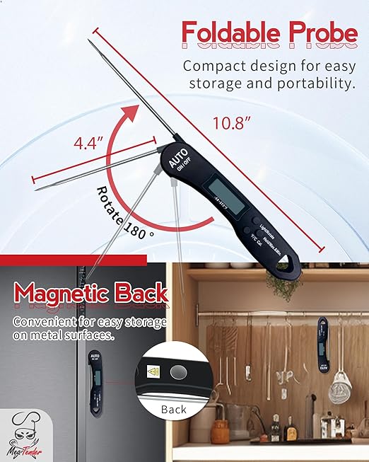 5-Pack Foldable Instant Read Digital Meat Thermometer, ±1°F Accuracy