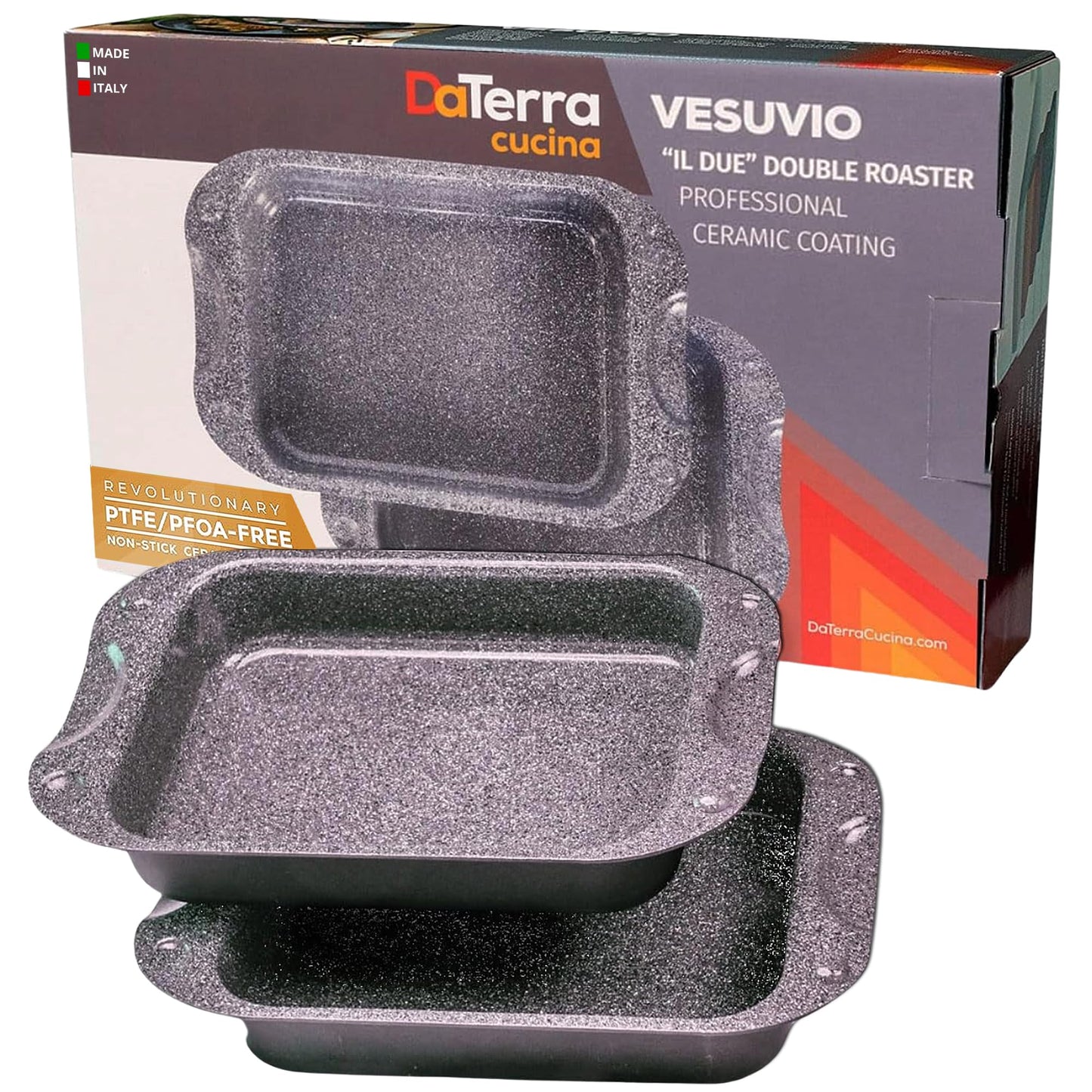 DaTerra Cucina Nonstick Ceramic Coated Dual Roasting Pan Set, 13"x8"x4.25"