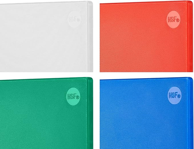 CURTA 6-Piece NSF 20" x 14" x 1/2" Multi-Colored Flexible Cutting Board Kit with Stainless steel Storage Rack, Color Coded Plastic Chopping Board with Anti Slip Surface Dishwasher Safe