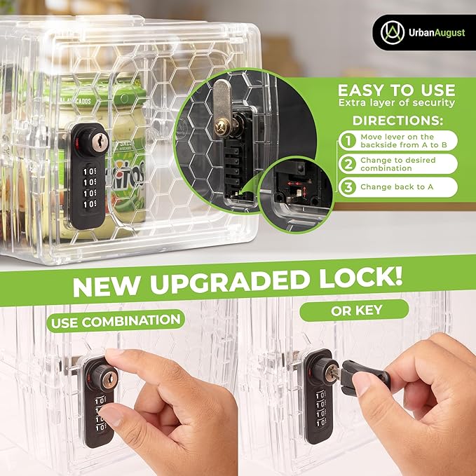 Urban August Lock Box For Food & Medicine - Dual Combination & Keyed Lock Box - Made of Industrial-Grade Plastic - One Size (Clear)