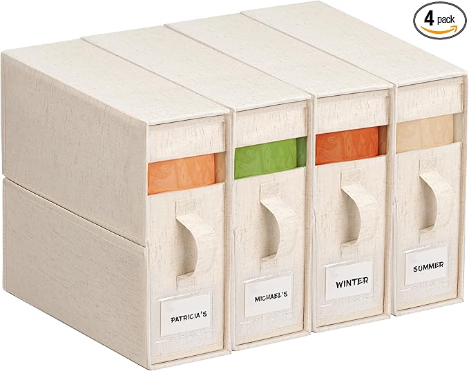 4Pack Linen Sheet Organizers and Storage - King/Queen Size Sheet Storage Organizer with Window, Foldable & Dustproof Sheet Organizer for Linen Closet for Summer Blankets & Sheet Sets,Off-white