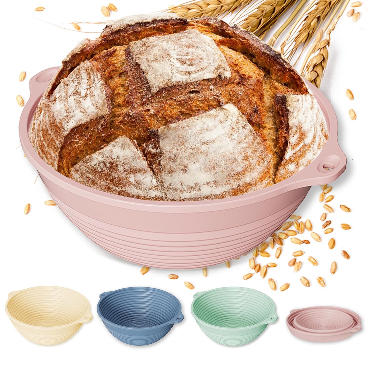 2Pcs 9" Silicone Banneton Bread Proofing Baskets with Dual Handles