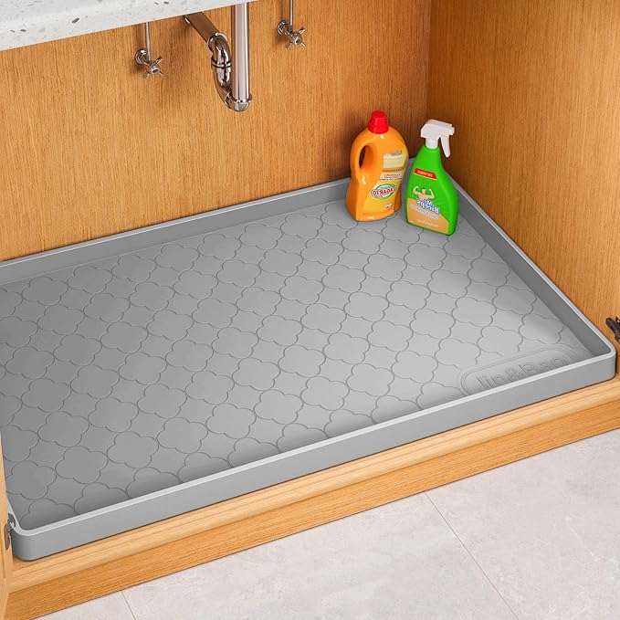 Jin&Bao Waterproof Under Sink Mat 31" x 19", Thick Silicone Mat Cabinet Protector for Kitchen and Bathroom, Shelf Liner, Home Organizer and Storage, Multipurpose Tray for Gadgets and Essentials