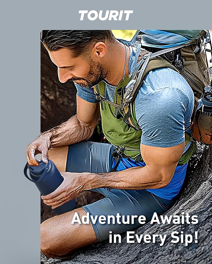 TOURIT 40 oz Insulated Water Bottle, Stainless Steel Sports Water Bottles With Top Handle, Double-Wall Travel Thermal Water Flask, BPA Free Leakproof Water Bottle for Sports, Midnight Blue
