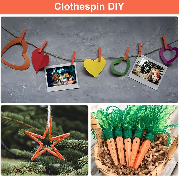 Colored Clothes pins 2.9inch 50PCS Orange, Colorful ClothesPins Wooden Clips for Photos Pictures Decorative Crafts, Decoration clothespins Clothing Hanging clothespins