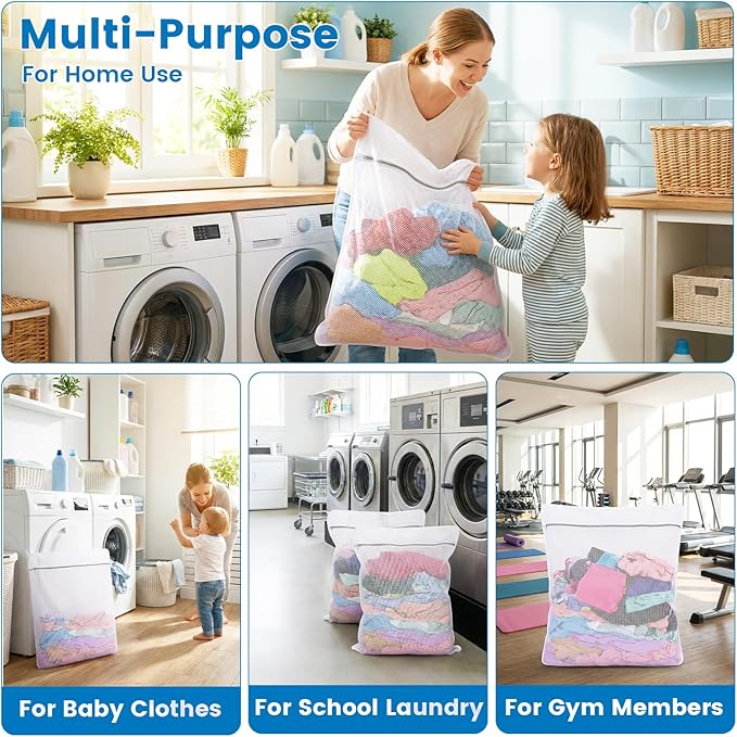 2 Pack XXX-Large Mesh Laundry Bags for Delicates, 35 x 43 Inches Reusable Laundry Bag Durable Wash Bags for Washing Machine for College, Family, Travel, Storage