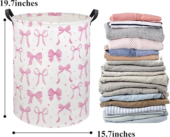 HIYAGON Baby Laundry Basket Baby Hamper for Nursery Girl Kids Butterfly Hamper Cute Kids Toys Storage Bin Organizer Butterfly Room Decor for Home(Dreamy Bowknot)