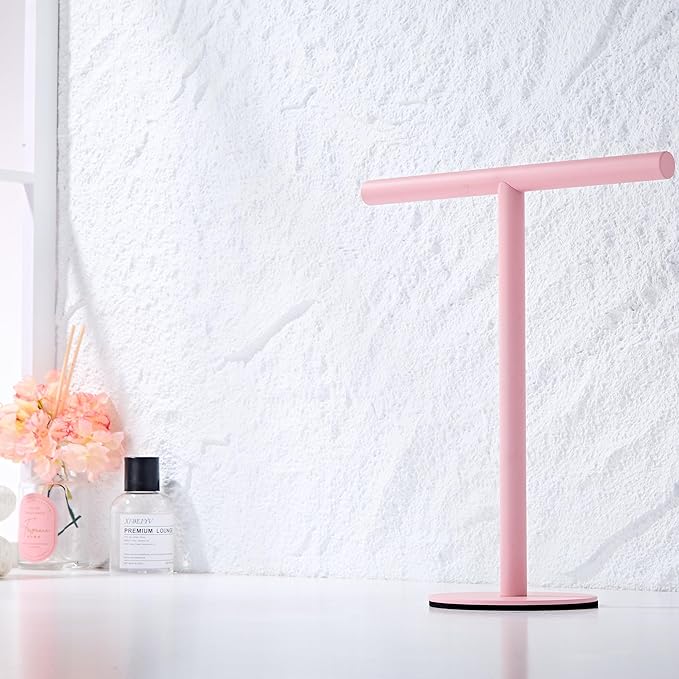 Pink Bathroom Hand Towel Holder Stand，T-Shape Hand Towel Holder Stand SUS304 Stainless Steel for Bathroom，Kitchen or Vanity Countertop