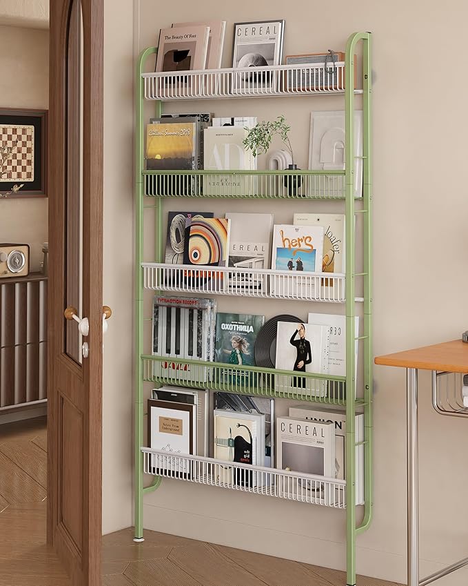 UMDONX Behind The Door Bathroom Shelf Narrow 5-Tier, Space-Saving Slim Storage Shelf Narrow Shelving Unit for Bathroom and Kitchen White