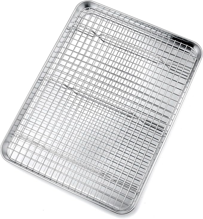 P&P CHEF 16 + 10.4 Inch Cookie Baking Sheet Pan with Wire Rack,4 Pcs