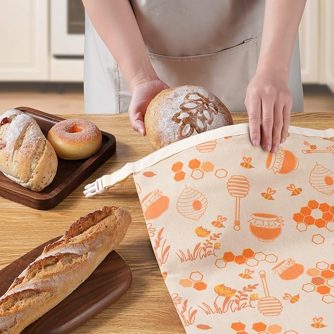 2 Pack Beeswax Bread Bags for Sourdough,Reusable Organic Linen Beeswax Bread Bag for Homemade Sourdough 17 x 12.6 Inches Food Storage Cloth Bag – Freezer-Friendly & Freshness Preservation
