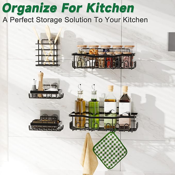 Shower Caddy 5 Pack Rustproof Stainless Steel Bath Organizers With Large Capacity, No Drilling Shelves, Adhesive Shower Caddy, for Bathroom Storage & Home Decor, SC02