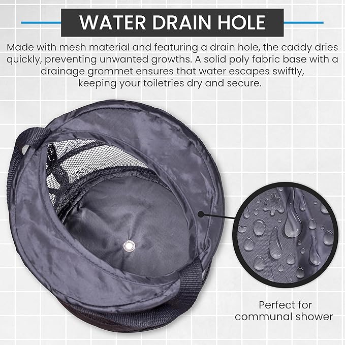 Handy Laundry Foldable Shower Caddy - Collapsible, Portable, Drainage Hole, Carry Handle, Large Compartments, Great Organizer for Camp, Travel, Gym, and Dorm (Black)