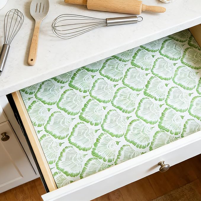 Drawer and Shelf Liner - Green Banana Leaf Pattern,Non Adhesive Non Slip Waterproof Easy-Clean Liner for Kitchen Cabinet, Refrigerator, Bathroom, Pantry Storage Drawers, 12 in x 20 Ft.