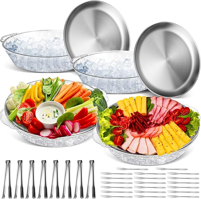 Baderke 4 Sets 11.8 Inch Chilled Serving Tray for Parties, Original