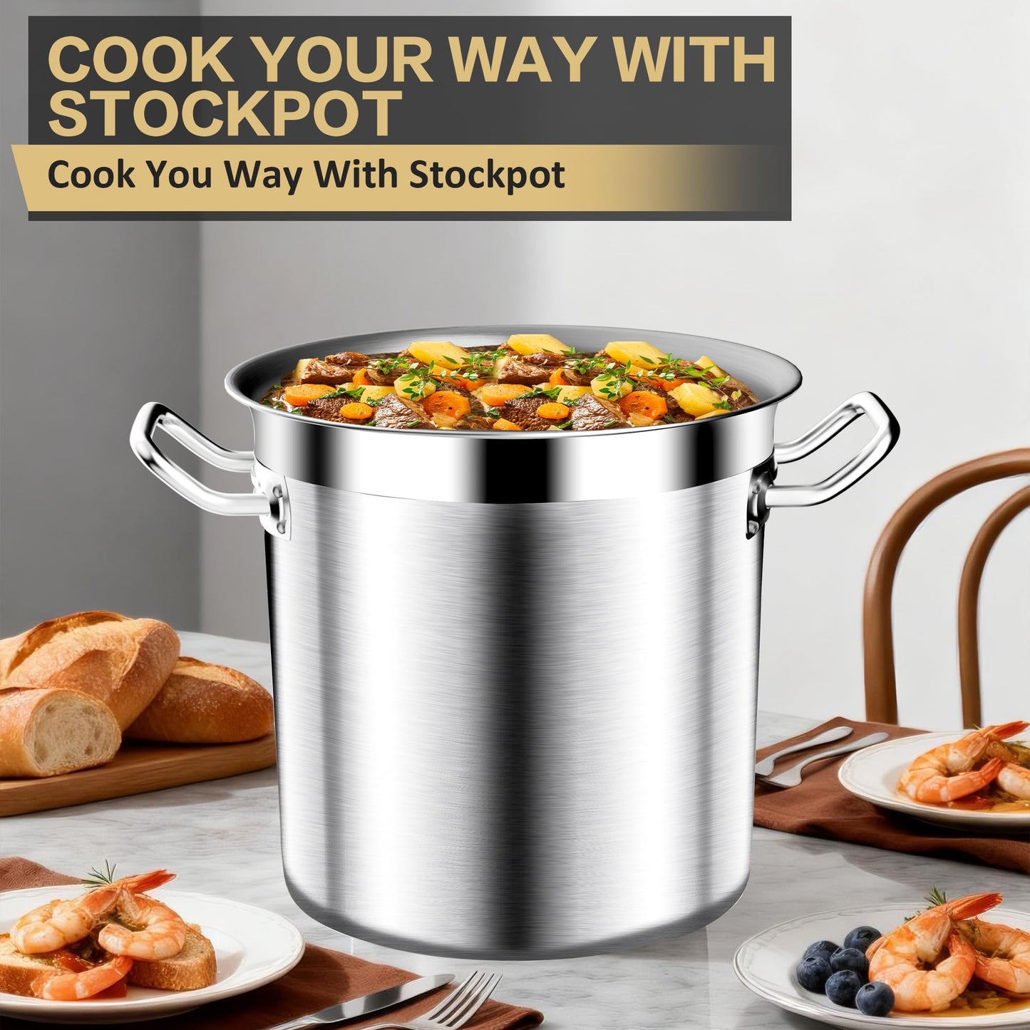 Large Stock Pot-20QT Stainless Steel Stockpot with Lid, Heavy Duty Tri-Ply Bottom Commercial Grade Stock Pot & Stockpots for Boiling Cooking Soup Stew Canning Cooking Pots,Big Stockpot, Deep Cookware