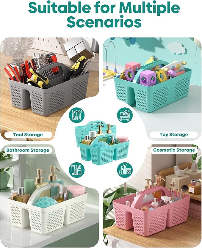 4 PCS Portable Shower Caddy, Integrated Handle, Reinforced Plastic, Organizer Storage Bathroom Supplies and Beauty Products, Cleaning Supplies, Shower Basket for Home, Dorm, Shelf and Cabinet