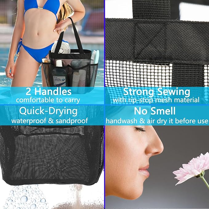 Mesh Shower Caddy Portable for College Dorm Room Essentials, 8-Pocket Large Shower Basket Tote Bag with 2 Handles for Toiletry, Bathroom, Beach, Camp, Gym | Portable, Quick-Dry, 2 Handles