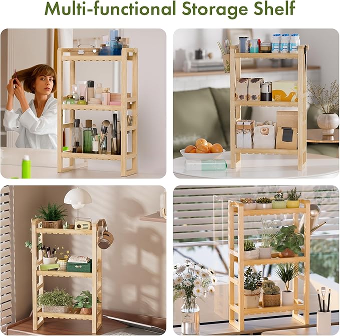 AmazerBath Bamboo Over The Toilet Storage Shelf - 3-Tier Bathroom Organizers and Storage Shelves, 2 in 1 Dual Stable Above Over Toilet Bamboo Shelf Home Storages Rack for Small Bathroom, Space Saver