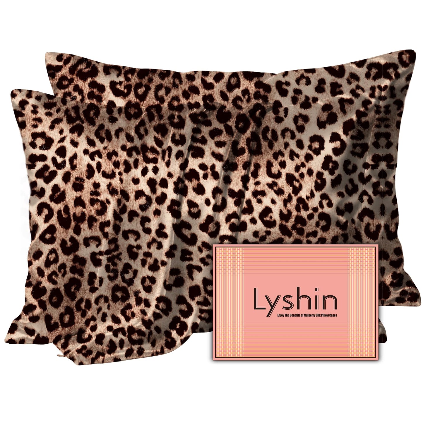 LYSHIN Silk Pillow Cases Standard Size with Hidden Zipper, Leopard