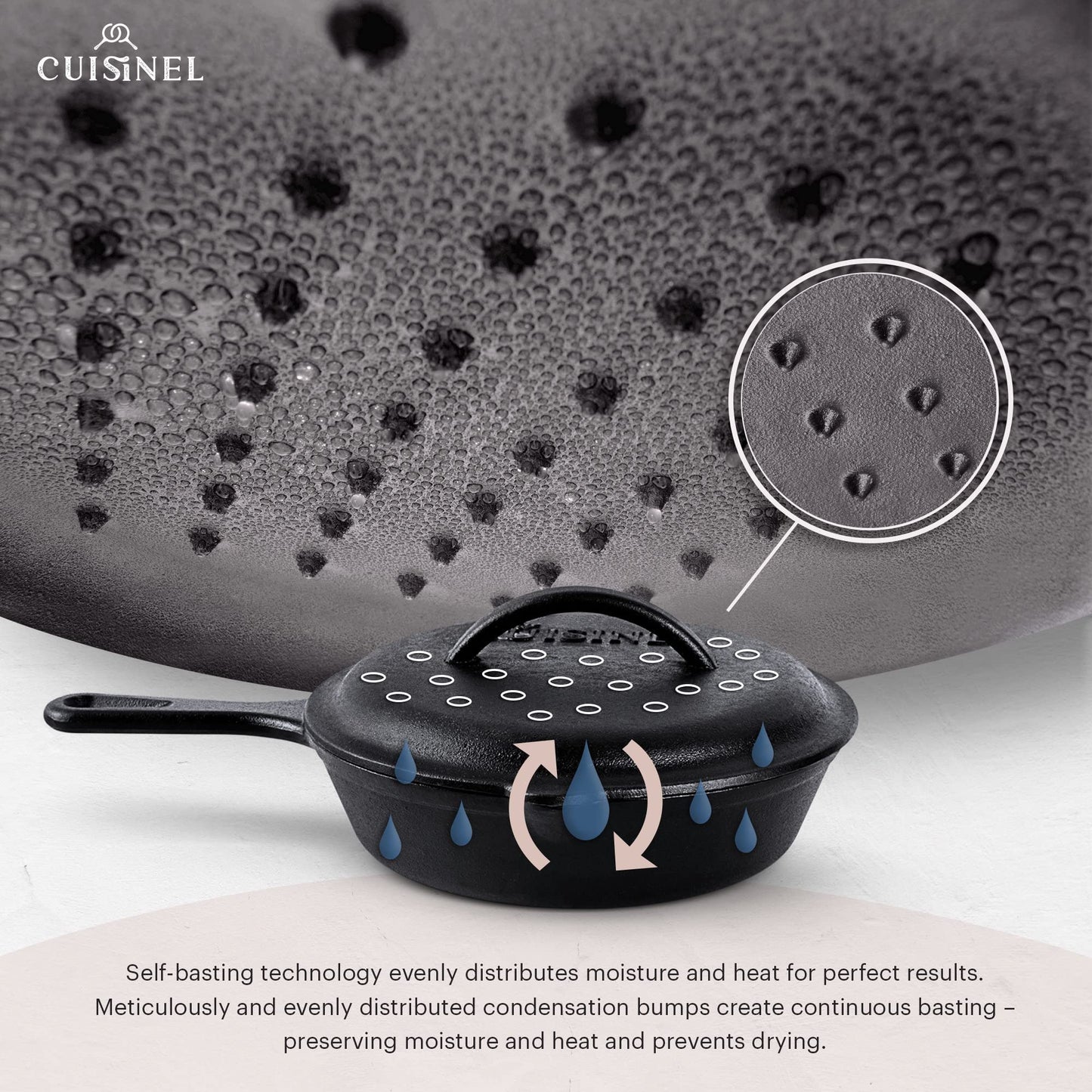 Cuisinel 12‑Inch Cast Iron Skillet – Pre‑Seasoned Frying Pan with Assist Handle & Silicone Handle Holder – Oven, Stovetop, Grill & Campfire Safe Cookware – PFAS & PFOA‑Free
