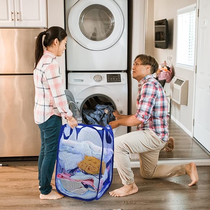 Collapsible Pop Up Laundry Hamper, Extra Large Mesh Foldable Laundry Basket, 28" x 16" x 16" (Blue)