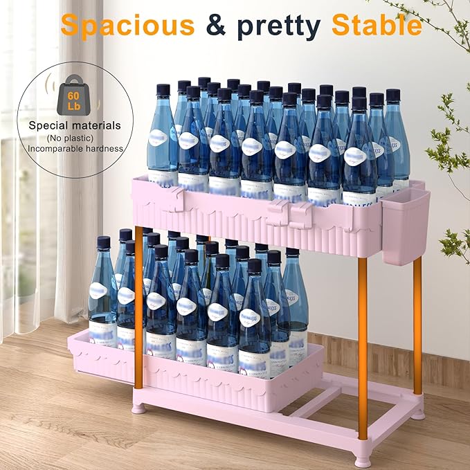 3 Pack Under Sink Organizers, 2-Tier Multi-Use Kitchen and Bathroom Organizers and Storage with Sliding Drawers，Bathroom Cabinet Organizer (Pink, 12.8 Inch)