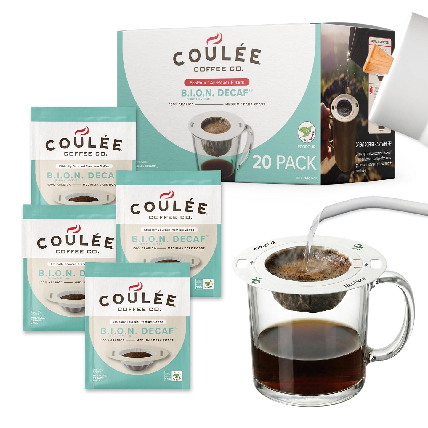 Coulée EcoPour Coffee Variety Pack, Single Serve, 4 Flavors, 20 Pack