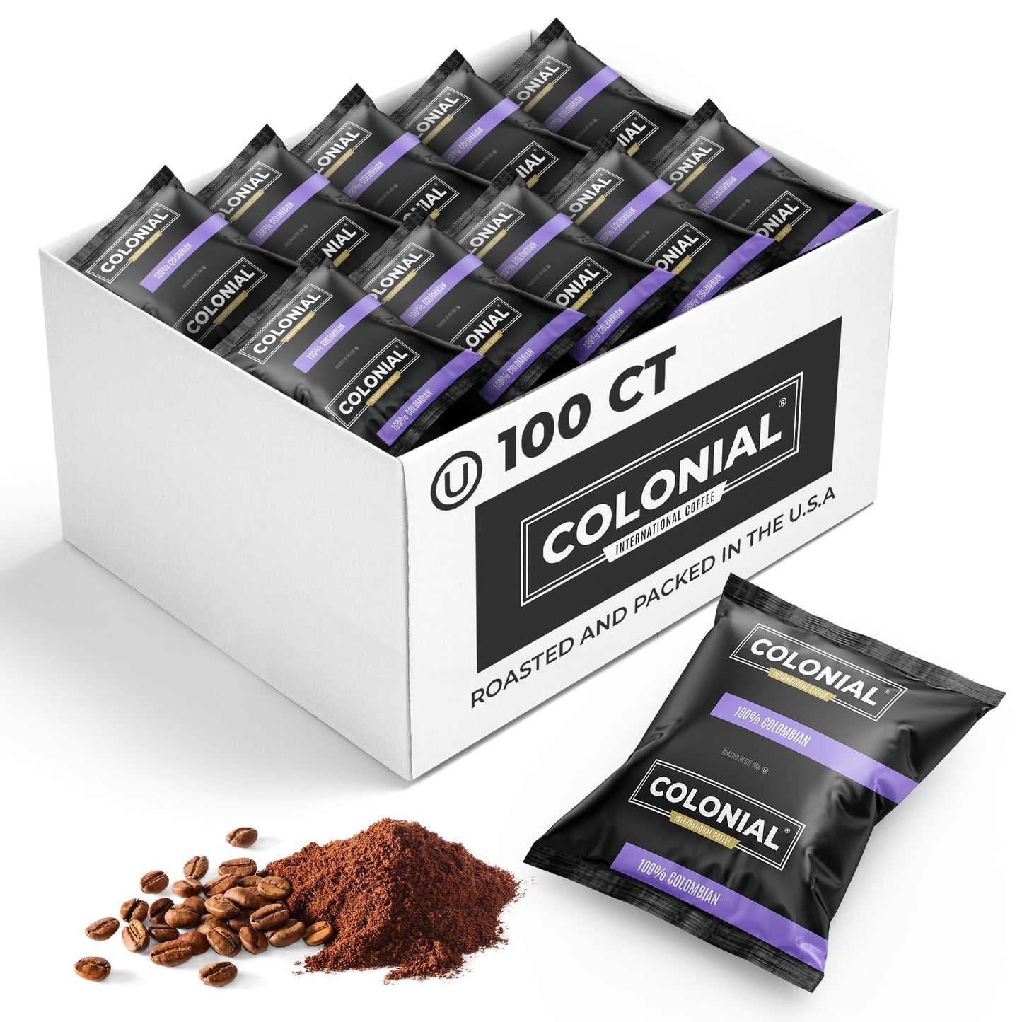 Colonial Coffee Ground Frac Packs, Variety Pack, Med/Dark/Decaf, 32-Ct