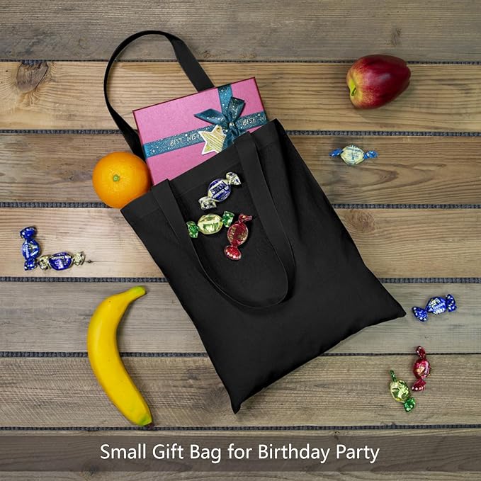 TOPDesign 30-Pack Economical 11.8"x13" Black Cotton Tote Bag, 5oz Lightweight Fabric, Small Reusable Grocery Shopping Cloth Bags, DIY Your Creative Designs