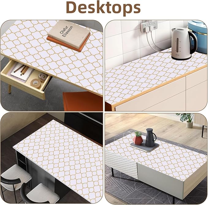 Shelf Drawer Liners for Kitchen Cabinets Non Adhesive Drawer Liner Thickened Refrigerator Liner Gold Quatrefoil Strong Non-Slip Paper for Tool Box with Knife and Tape Measure,17.3 x 236.2 Inches
