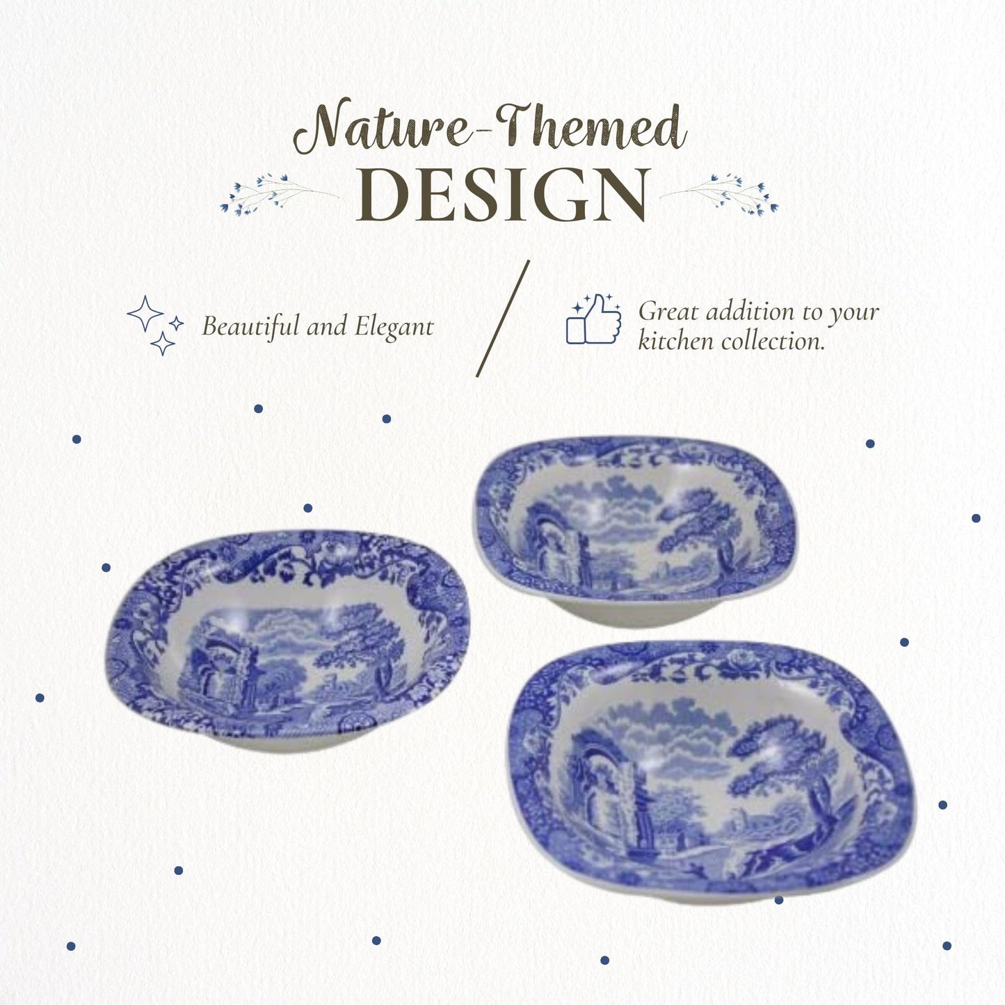Spode Blue Italian Dip Bowl Set of 3 - 5-Inch Porcelain Bowls with Oriental Design, Dishwasher & Microwave Safe Tableware for Dip, Side, Appetizers, Dessert - Blue & White Dinnerware