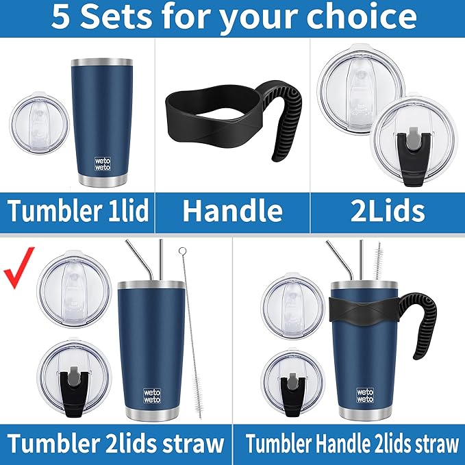WETOWETO 20oz Tumbler with 2 lids and 2 straws, Stainless Steel Vacuum Insulated Water Coffee Tumbler Cup, Double Wall Powder Coated Spill-Proof Travel Mug Thermal Cup (Purple, 1 Pack)