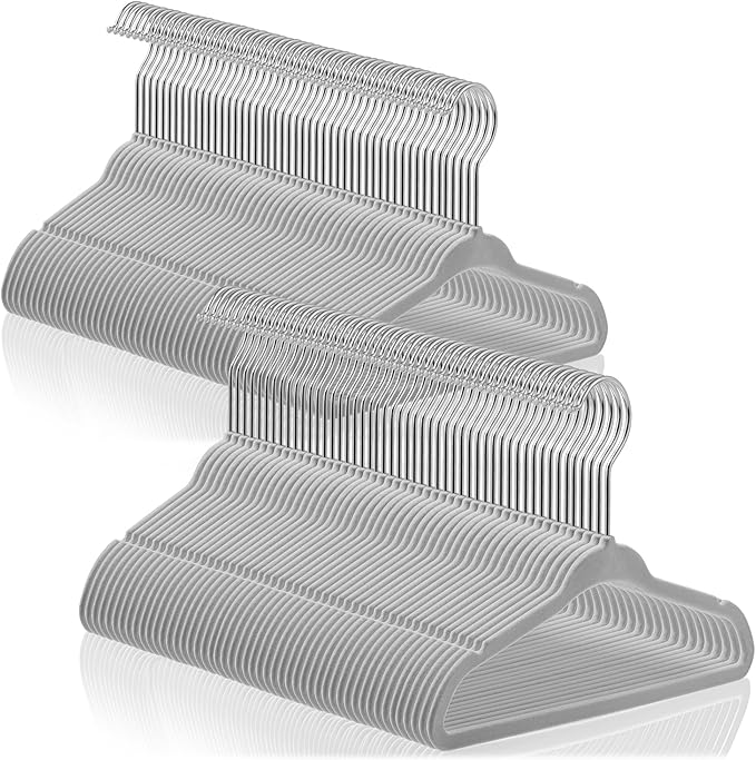 Casafield 100 Velvet Baby Hangers - 11" Size for Infant & Toddler Clothes - Gray