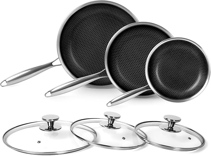 Innerwell 8 & 9.5 & 11 Inch Non Stick Frying Pans, Pan Set with Lid