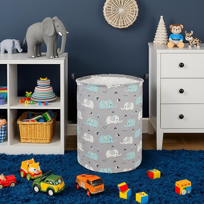 HIYAGON Elephant Baby Laundry Basket Baby Hamper for Nursery Girl Kids Hamper Cute Kids Storage Toy Bin Organizer Elephant Room Decor for Home(Elephants)