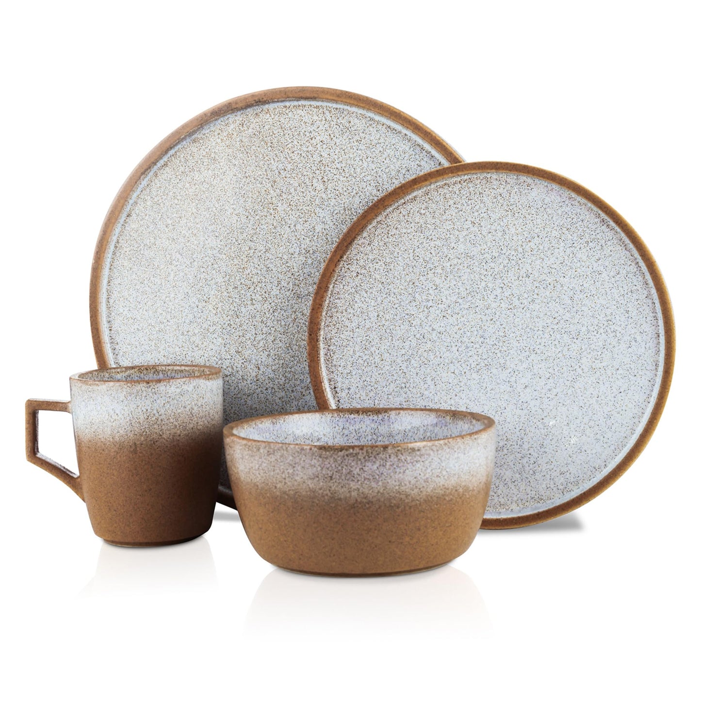 Stone Lain Vince Rustic Stoneware Reactive Glaze Dinnerware Set, Service for 4, Brown, 16 Piece