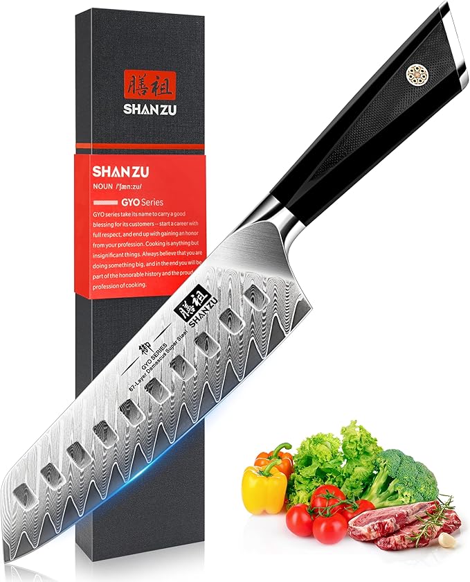 SHAN ZU Damascus Chef Knife 6 inch,67-Layer 10Cr15MoV Japanese Steel