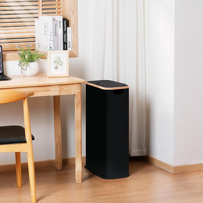 Slim Laundry Basket with Lid, Narrow Dirty Clothes Hampers for Laundry with Handle, Skinny Laundry Bin for Laundry Room, Dorm, Bedroom and Bathroom, 15.9 Gallon (60L) Black