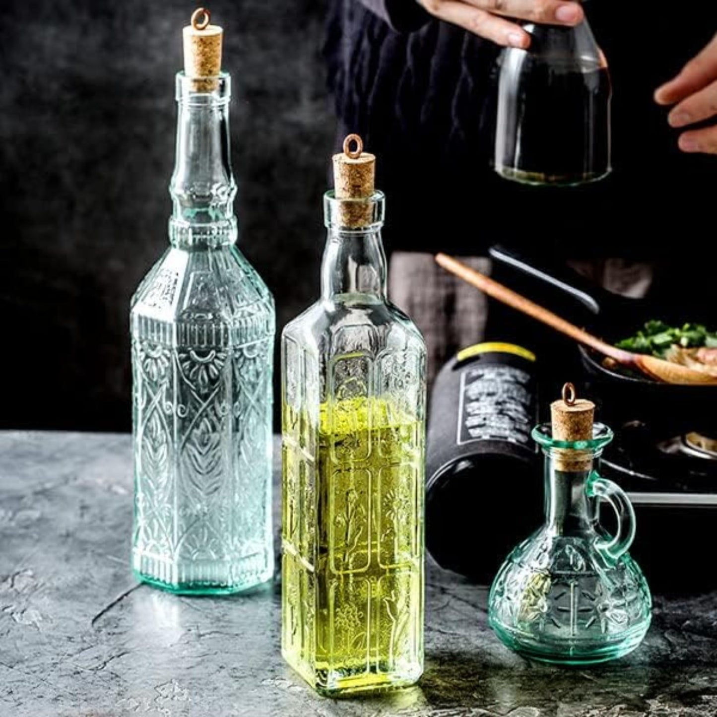 Bormioli Rocco Country Home Fiesole Bottles - Set of 2, 24 oz Decorative Glass Containers with Stopper for Water, Oil & Vinegar Storage - Italian Glassware for Kitchen & Dining
