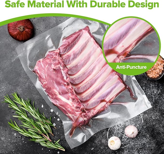 Amzpass Vacuum Sealer Bags for Food, 7 Pack - 8" x 20' (3 Rolls) + 11"x 20' (3 Rolls) + 6"x 20' (1 Roll), BPA-Free Commercial Grade Embossed Customized Size Bags for Food Storage, Meal Prep, Sous Vide