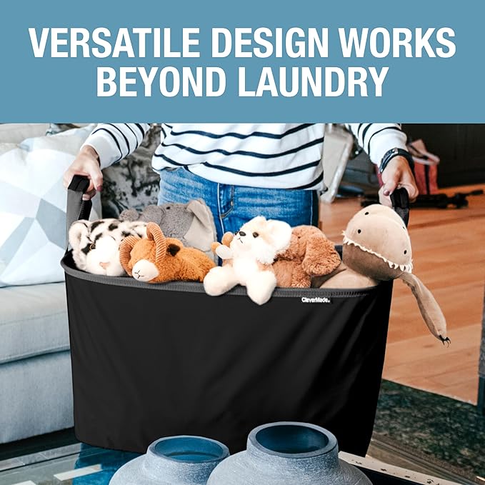 CleverMade Collapsible Laundry Basket 2 Pack – 60L (16 Gal) Foldable Clothes Hamper with Reinforced Handles, Space Saving Fabric Laundry Bin, Holds 55 lbs, Flat Folding for Home & Travel - Black