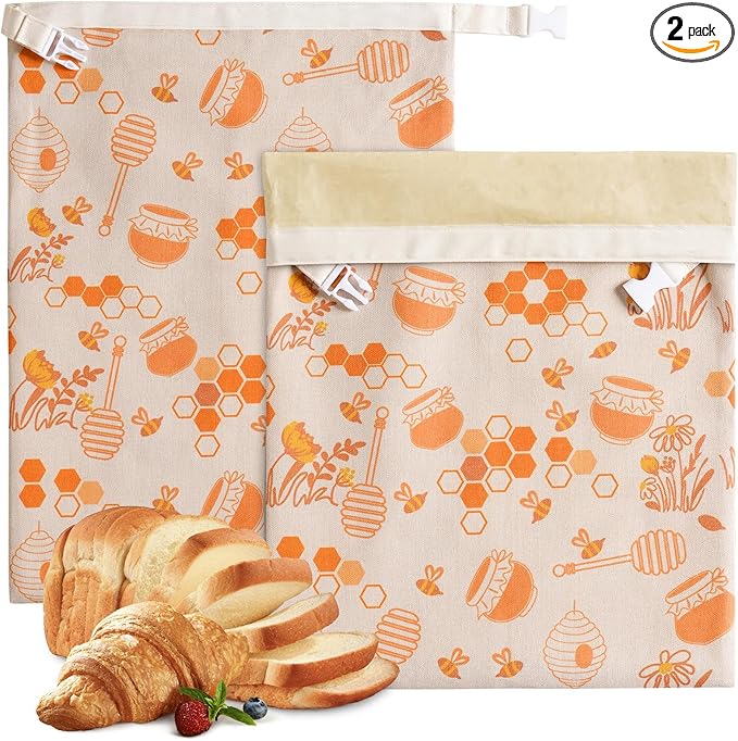 2 Pack Beeswax Bread Bags for Sourdough,Reusable Organic Linen Beeswax Bread Bag for Homemade Sourdough 17 x 12.6 Inches Food Storage Cloth Bag – Freezer-Friendly & Freshness Preservation
