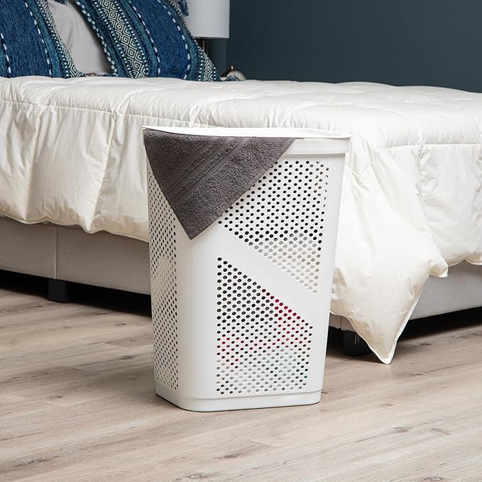 Mind Reader 60L Slim Laundry Hamper, Clothes Basket, Lid, Ventilated, Plastic, Set of 2, White