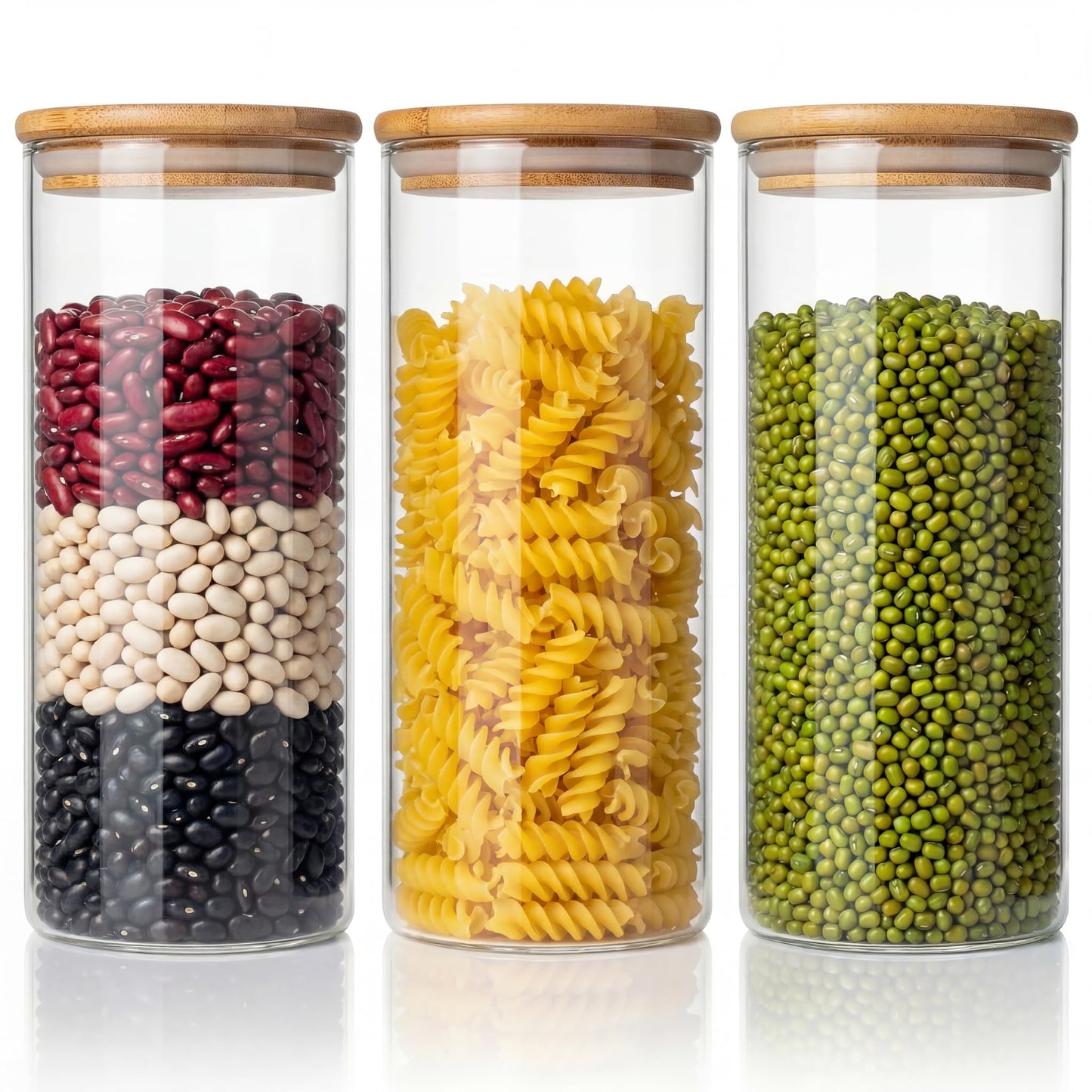 32 oz & 21 oz Round Glass Food Storage Containers with Bamboo Lids, 4 Pack
