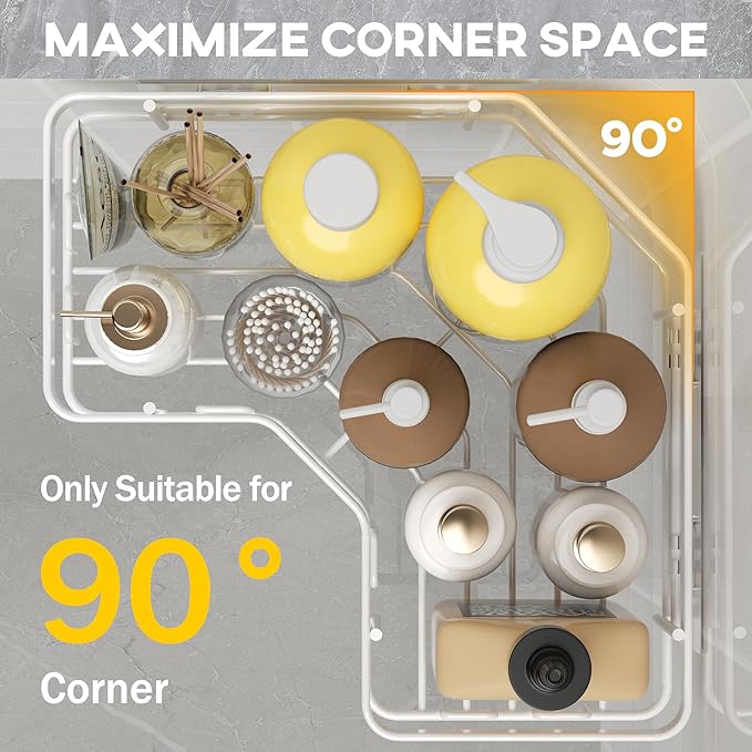 MAXIFFE 3 Pack X-Large Corner Shower Caddy with Soap Holder, Large Capacity Sturdy Easy Install No Drilling Stainless Steel Hold 40 LB Shower Organizer Shelves Rack for Family Renters Bathroom, White