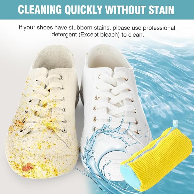 Shoe Washing Machine Bag, Shoe Laundry Bag for Washer and Dryer, Include Dry Net Bag, Reusable and Durable Zipper with Hook Design, Shoe Washing Bag for Sneaker (Yellow, 2 Pack)