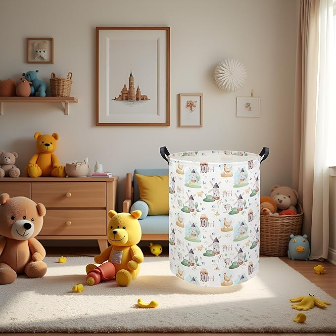 HIYAGON Kids Baby Laundry Basket Boys Baby Laundry Hamper Dirty Clothes Organizer Toy Storage Bin Nursery Hamper for Bedroom Room Decor(Farm)