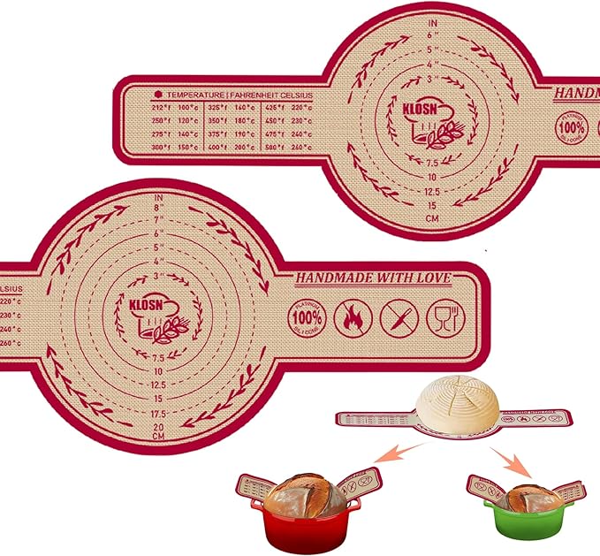 KLOSN Silicone Bread Sling for Dutch Oven, 2 Pack (8" Round) – Non-Stick & 500°F Heat Resistant Sourdough Mat, Easy to Clean, Reusable Food-Grade Sourdough Slings – Fits 5 qt and up Dutch Ovens