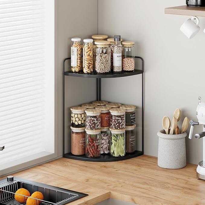 Bathroom Counter Organizer,Countertop Organizer,Vanity Organizers,Bathroom Storage,Bathroom Sink Caddy,Counter Shelf,Corner Counter,Corner Shelves(Black)
